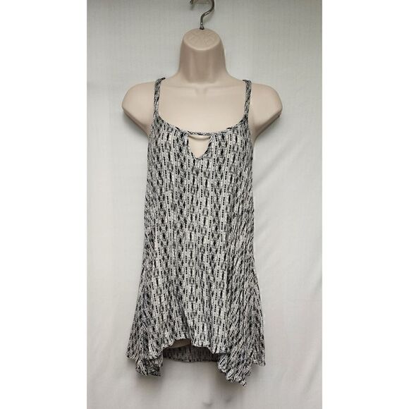 L*Space Boho Print Strappy Trapeze Tank Keyhole Front Black White Tunic Blouse M - Picture 4 of 7